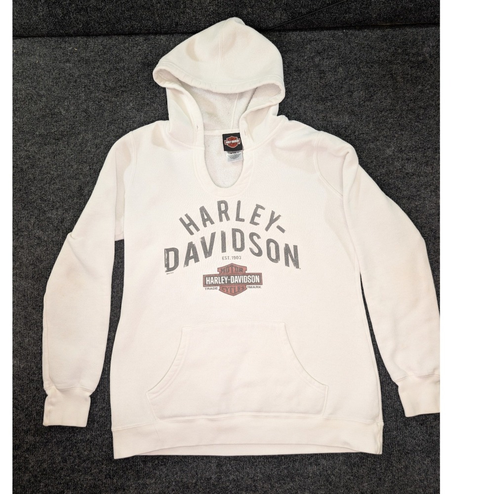 Harley Davidson Hoodie Womens M White Excellent Barnett El Paso Graphic Pullover